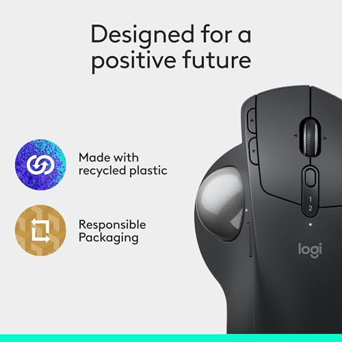 Logitech MX Ergo S Advanced Wireless Trackball Mouse USB C - Graphite | Advanced ergonomic design, rechargeable battery, Bluetooth and encrypted dongle, 6 programmable buttons, PC/Mac compatible - color: Graphite