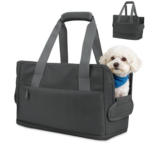 Dog Purse Carrier for Small Dogs Under 10 lbs Soft Sided Pad | Adjustable Velcro Side Pad, Extendable Bottom, Safety Leash Clip, Large Storage Pocket, Dark Gray - color: Dark Gray