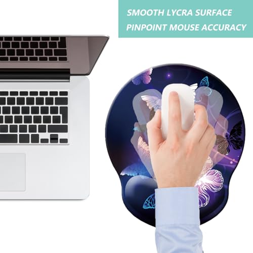Mouse Pad with Wrist Support, Ergonomic Mouse Pad with Memory Foam Wrist Rest Cushion, Non-Slip Rubber Base Gaming Mice Pad for Home Office Computer Laptop, Butterfly - color: H-butterfly