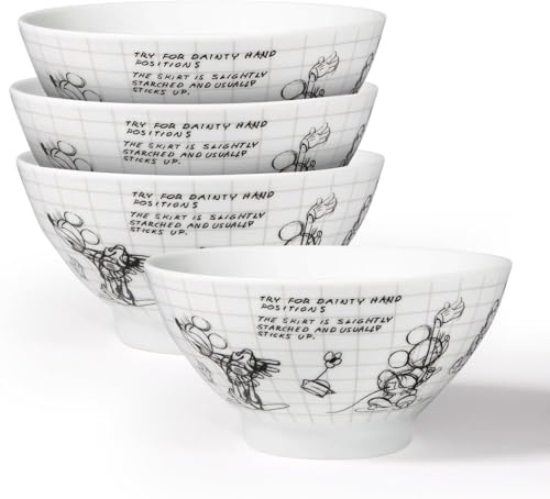 Disney Minnie Mouse Soup Bowls By Zrike Brands - Porcelain Sketchbook Cereal Bowls - Dishwasher & Microwave Safe Cute Serving Bowls - Official Disney Licensee - Dinsey Gift Idea | Set of 4