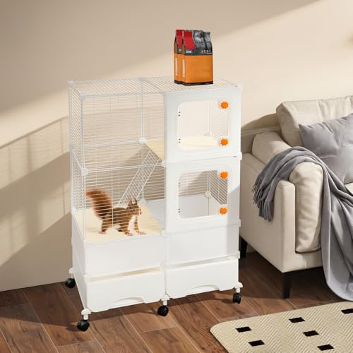 Animal Cage, 3 Tier Pet Play Paradise Large Capacity Pet Cage Ferret Cage Chinchilla Cage Small Animal Habitat for Squirrels, Sugar Gliders, Chinchillas, Degus, Hamsters (White) - color: White