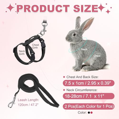 Rabbit Harness and Leash, Escape Proof Bunny Cat Leash Small Animal Harness Soft Adjustable Buckle(2Pcs, Red/Black) for Bunny Kitten Cats Puppies Walking Hiking Training - color: Red/Black