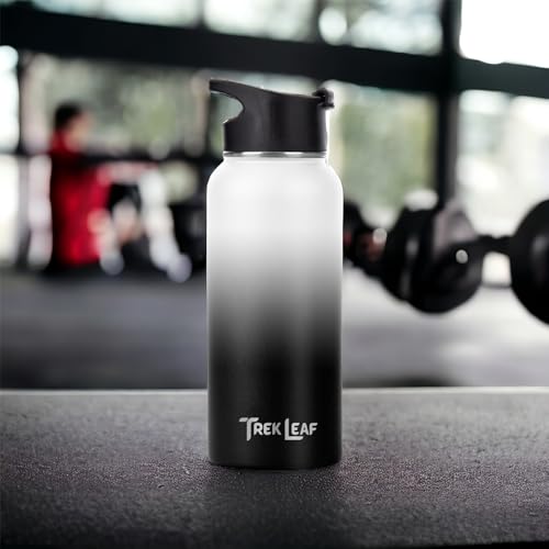 Travel Water Bottle with 3 Lids (Spout, Straw, Flip) Leak Proof, Quality, Vacuum Insulated, Stainless Steel (Day & Night, 32 oz) - color: Day & Night, size: 32 Ounces