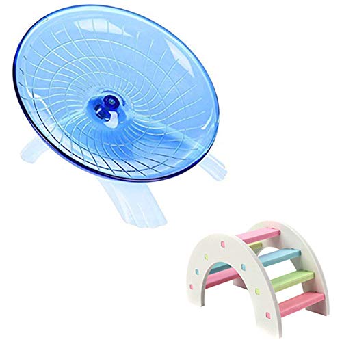 Hamster Toys Wood Bridge Rainbow Climb Kit and Exercise Wheel Jogging Running Silent Spinner Hamster Flying Saucer - color: Blue