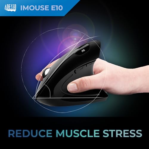 Adesso iMouse E10 - Vertical Ergonomic Optical 6-Button 2.4 GHz RF Wireless Mouse - Right Hand Orientation, Black