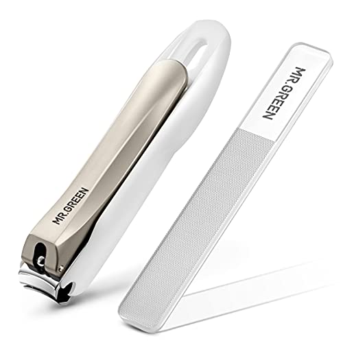 MR.GREEN Nail Clippers Anti Splash Fingernail Cutter Stainless Steel Manicure Tools Nail Scissors Detachable Design Nail Trimmer (L+Nano Glass File) - size: Large with Nano Glass File