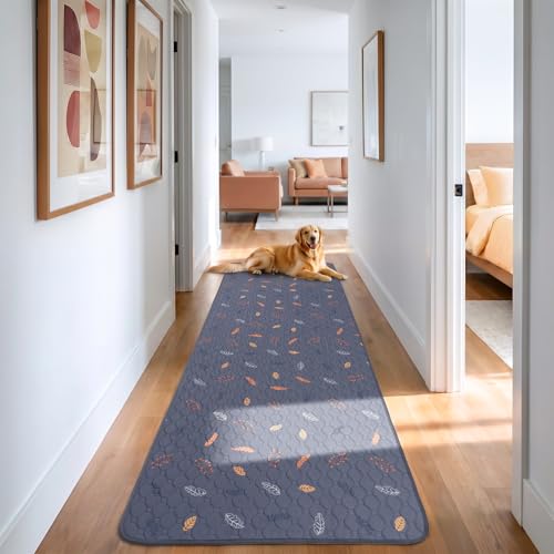 Sunheir Washable Pee Pads for Dogs Large 24" x 72" 2-Pack Reusable Puppy Pads Pet Training Pads, Absorb Dog Mats, Whelping Pad, Non-Slip Protects Against Urine Leakage, Runner Rug (Leaves - Deep Grey) - color: Leaves - Deep Grey, size: Runner 24x72 Inch (