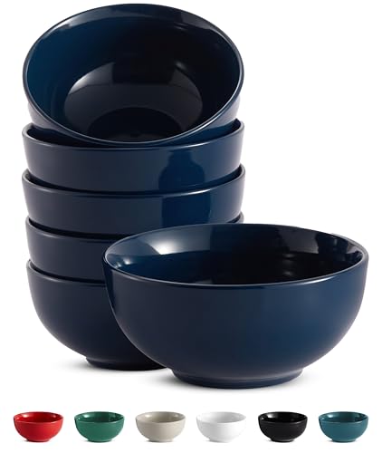 KooK Soup Bowls, Cereal Bowl, Ceramic, Bowls for Kitchen, Microwave, Dishwasher and Freezer Safe, Porcelain Dishes for Pasta, Salad, Oatmeal, Deep Interior, 20 oz, Set of 6, (Navy) - color: Navy, 6 Pack