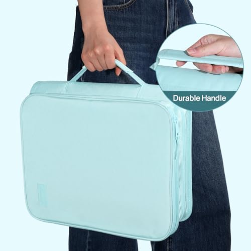 SUNEE Zippered Binder Bag with Handle, 2-Inch 3-Ring O-Ring, 500-Sheet Capacity, Includes Zip Pocket, 5-Tab Expanding File Folder, Multi-Pocket Organizer Binder for Middle School, Sky Blue - color: Sky Blue