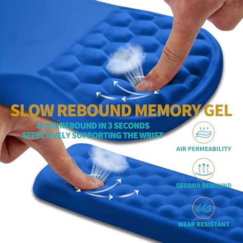Hokafenle 2 in 1 Ergonomic Mouse Pad Wrist Support & Wrist Rest for Computer Keyboard Set, with Relieve Carpal Tunnel Pain Massage Bulge and Full Memory Gel Design (2In1 Set, Dg Blue) - color: Hk016-dg Blue
