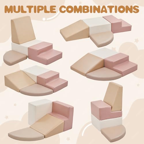 Sumbababy Climbing Foam Blocks for Toddlers: Waterproof Pu Leather Soft Climber - 4 Pcs Toddler Indoor Climbing Toys - Kids Outdoor Playground Playset Best Gift Preschool Daycare Supplies（Pink/Beige） - style: Pink/Beige