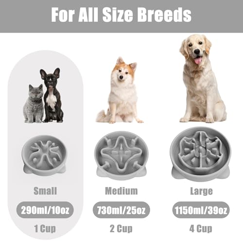 Slow Feeder Dog Bowls Small Breed, Dog Food Bowl Small Anti-Choking Bloat Stop Puzzle Healthy Eating Bowl (Gray, 1 Cup) - color: Gray, size: 1 Cup
