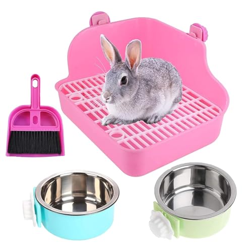 PINVNBY Rabbit Litter Box for Cage Bunny Corner Bedding Box Small Animal Litter Pan Hanging Pet Bowls Cage Potty Trainer Pet Toilet for Rabbit Bunny Guinea Pigs (Pink) - color: Pink, size: S: 11.02 x 8.66 x 5.9 inches (Fixed on both sides)