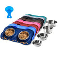 Hubulk Pet Dog Bowls 2 Stainless Steel Dog Bowl with No Spill Non-Skid Silicone Mat + Pet Food Scoop Water and Food Feeder Bowls for Feeding Small Medium Large Dogs Cats Puppies (Medium, Navy Blue) - color: Navy Blue, size: Medium