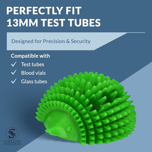 S I Schaller Industries Hedgehog Test Tube Holder, 13mm - Veterinary Blood Test Tube Rack, Holds 12 Vials, Compact Fun Design Organizer for Veterinary and Research Lab Use - Green - color: Green, size: 13mm Tubes