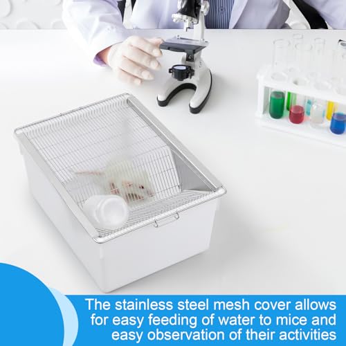 LemonRoad 2 Pack Lab Mouse Breeding Cage 19"x14"x8.5" with 500ml Water Drinking Bottle Laboratory Rat Rodent Breeding & Weaning Cage for Small Lab Animals - size: 19"x14"x8.5", style: Modern
