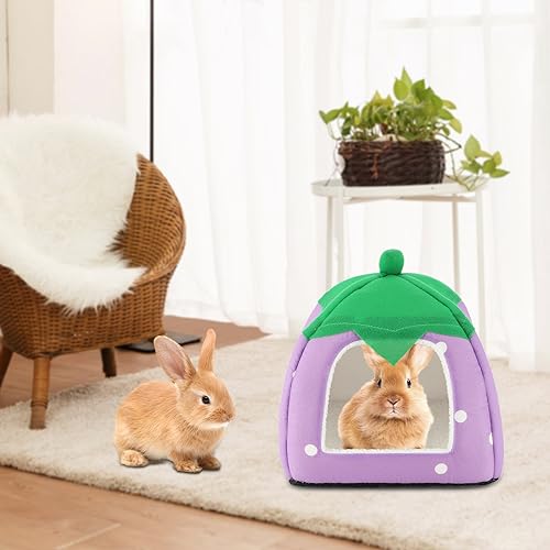 BWOGUE Guinea Pig Bed Hideout, Washable Hamster Cave for Small Animals | Removable Cushion for Cleaning, Warm Fleece Nest, Washable Bed, 10 x 9.8 x 9 in, Dwarf Rabbits Hedgehogs - color: Strawberry Purple