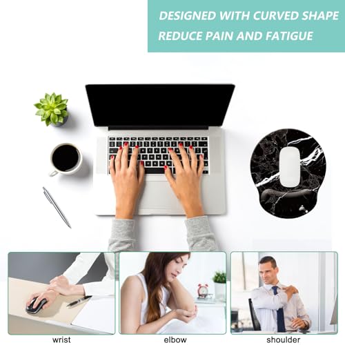 Mouse Pad with Wrist Support, Ergonomic Mouse Pad with Memory Foam Wrist Rest Cushion, Non-Slip Rubber Base Gaming Mice Pad for Home Office Computer Laptop, Black White Marble - color: Black white marble