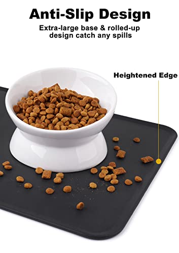 LoeJan Elevated Cat Food Bowl, 5 Oz Ceramic Raised and Tilted Water Bowl, Anti Vomiting and Protect Pets' Spines Dishes for Small Dog, Fat Faced Cat, Kitten (White & Grey) - color: White & Grey