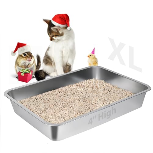 Stainless Steel Cat Litter Box,Extra Large Metal Litter Box,24Lx16x4 in | Extra Large Metal Litter Tray for Big Cats Kitty Rabbits,No Smell,Non Stick,Easy to Clean - color: 4"H, size: 24"L x 16"W