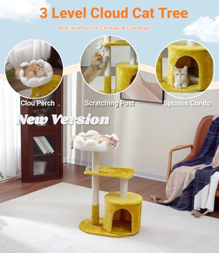 33" Cloud Cat Tree Tower, Cozy Bed & Large Condo for All Cats | 33" Multi-Level Cat Tower, Scratching Posts, Viewing Perch & Toys, Stable Structure, Padded Bed, 13.7"x11.8" Cat Condo - size: 33" with Condo
