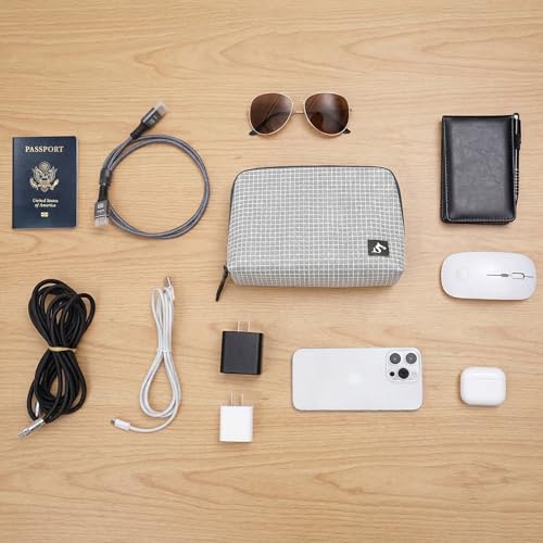 simtoper Electronic Organizer Travel Case – Waterproof Cable Bag for Cord, Charger, Hard Disk, Power Bank – Small Tech Storage for Travel, Backpack, Business Trip, Airplane - color: Grey Plaid, size: Large