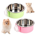 kathson Crate Dog Bowl, Removable Stainless Steel Hanging Pet Cage Bowl Food & Water Feeder Coop Cup for Cat, Puppy, Birds, Rats, Guinea Pigs (2 PCS, Size: M, Green and Pink) - color: Size: M (Green, Pink), size: 2 PCS