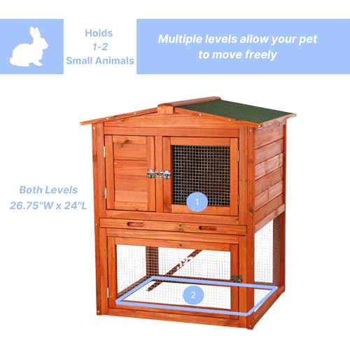 TRIXIE natura Outdoor Rabbit Hutch with Run - Small 2-Story Rabbit Cage with Non-Slip Ramp - Elevated Small Animal House with Secure Playpen, Hinged Roof & Pull-Out Tray - in Natural - style: Single Rabbit Hutch with Run