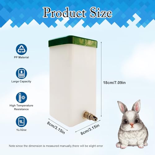 32oz No-Drip Rabbit Waterer Stainless Steel Nipple for Small Animal Rabbit Waterer for Small Pet/Bunny/Ferret/Hamster/Guinea Pig (1L) (cy-tzwsq, xbh1)