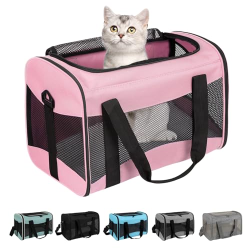 Cat Carrying Case - Pet Carrier Airline Approved, Protable and Breathable Pet Travel Carrier Removable Fleece Pad, Collapsible Cat Carrier Dog Carrier for Medium Cats Small Cats Dogs (Small, Pink) - color: pink, size: 15.0"L x 10.0"W x 10.0"H