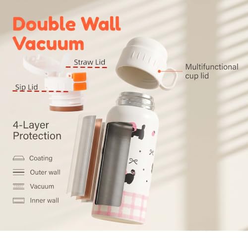 20oz Cat Stainless Steel Insulated Water Bottle | Double Wall Vacuum Tumbler, Leakproof, Dual Use Straight Drink & Straw Lid, Travel Office Outdoor - color: Strawberry Black Cat