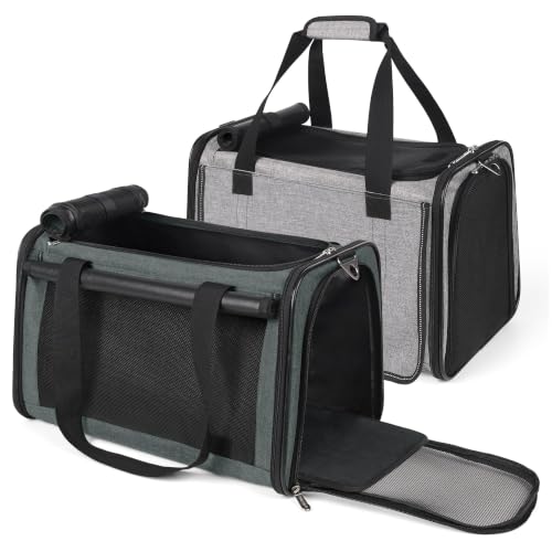 YUDODO 2 Packs 25 lbs Soft Sided Pet Carrier for Large Cat & Small Dog | Airline Approved, Lightproof Breathable Design, Side Pockets, Durable Mesh, Foldable and Portable, Grey+Grey green - color: 2 Pack(Grey*1+Grey green*1)
