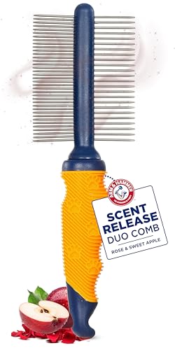 Arm & Hammer Deodorizing Dog Grooming Comb, Apple & Rose Scent | Fragrance transfer technology, baking soda infused, fine and standard teeth, detangling and flea removal - size: 1-Pack, style: Dog Comb - Sweet Apple & Rose