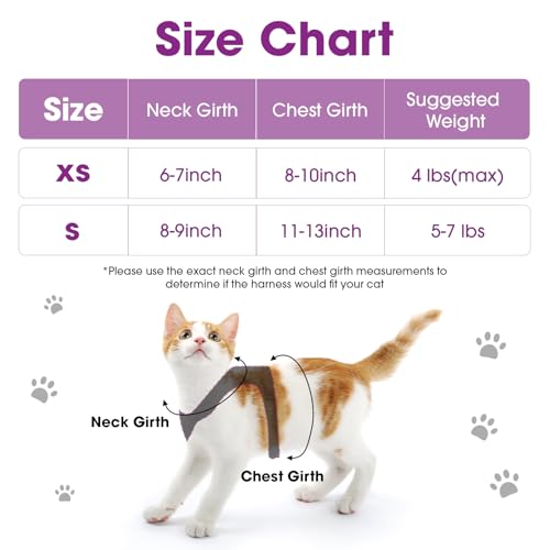 Cat Harness and Leash Set, Escape Proof Kitten Harness Purple XS | Safe Reflective Strips, Adjustable Easy Wear Kitty Harness, Sturdy Clip Buckle, Breathable Mesh , for Kitty Puppy Bunny Walks - color: Purple, size: XS