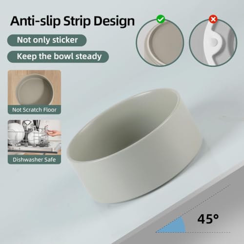 Havniva Ceramic Dog Bowls, 8.3” Dog Food and Water Bowl, Pet Feeding Bowl | Dog Food Bowl for Large Dogs, Food-Grade Ceramic, Dog Water Bowl with Non-Slip Rubber Base, Large Capacity, Dishwasher Safe - color: Matte Gray