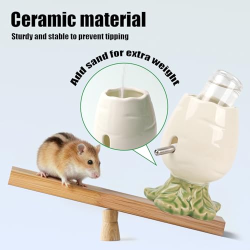 80ML No Drip Ceramic Hamster Water Bottle for Glass Tank, Stable | Cute Carrot Shape Chew Proof Ceramic Water Dispenser, Heavy Duty Stand Holder for Syrian Dwarf Hamster, Mice, Rat - color: White