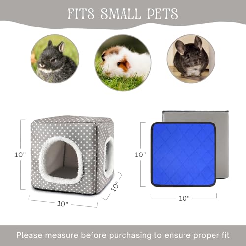 Guinea Pig Hideout with 2 Removable Mat, Two Entrances, Dwarf Rabbit Bed, Washable Bunny House, Small Pet Accessories Gray Dot - color: Grey
