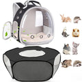 2-Pack Guinea Pig Carrier Backpack and Playpen with Lid, Breathable Pet Playpen Pop Open Exercise Fence, Portable Small Animal Cage for Rabbits, Chinchillas, Squirrel, Lizard, Sugar Glider - color: Black