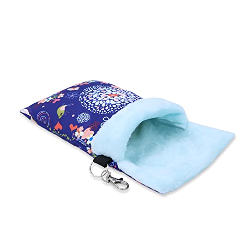 Wontee Small Pet Sleeping Pouch Sleep Bag Warm Bed Hideout for Hamsters Hedgehogs Sugar Gliders Squirrels (M, Blue Elk) - size: M