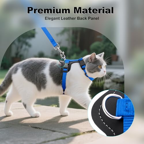 Plutus Pet Adjustable Cat Harness and Leash Set, with Leather Trim | Quick Release, Escape Proof Nylon Vest, for Kitten Small Medium Large Cats, Royal Blue - color: Royal Blue