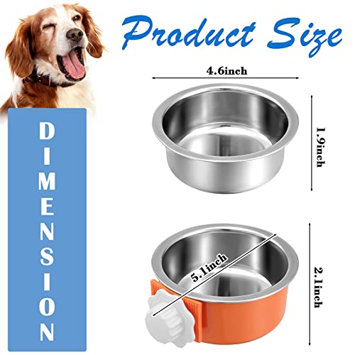 12 Pieces Crate Dog Food Bowls, Removable Stainless Steel Hanging Puppy Kennel Water Bowl Pet Cage Water Feeder Coop Cup for Rabbit, Ferret, Cat, Birds, Rats, Guinea Pigs