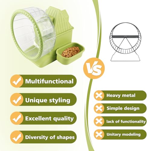 4 in 1 Silent Large Hamster Wheel Multifunctional Hamster Running Wheel Quite Running Spinner Wheel Accessories with Food Bowl Water Bottle for Hamsters Dwarf Gerbil (Green) - color: Green