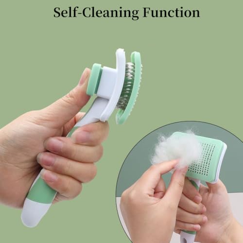 Self-Cleaning Slicker Dog Brush for Large Long-Haired Breeds （Light Pink） | One-Click Hair Removal , Ergonomic Grip , Pet Grooming Tool - color: Light Purple, size: Large