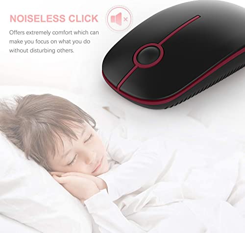 VssoPlor Wireless Mouse, 2.4G Computer Laptop Mouse, Black and Wine Red | Slim Portable Mouse, Plug & Play USB Nano Receiver, Quiet Silent Optical Mice for Notebook, PC, Laptop, Computer - color: Black and Wine Red