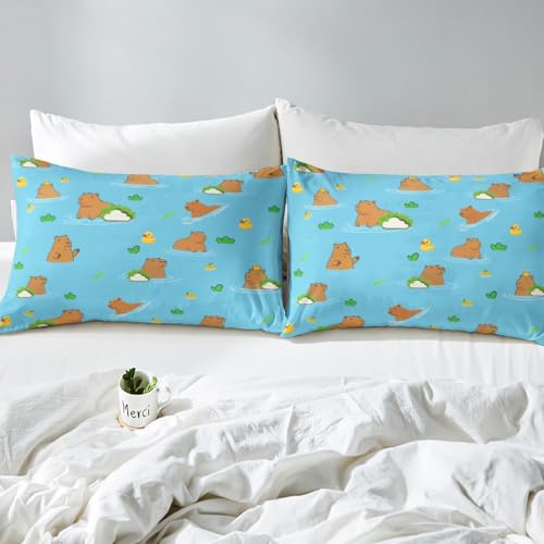 Erosebridal Cabybara Fitted Sheet Twin Size Funny Mouse Rodent Bedding Set Cartoon Animal Bed Sheets Kids Gifts for Capybara Lovers, Cute Kawaii Duck Sheets 2 Pieces with 1 Pillow Case - color: Multi 29, size: Twin (No Top/Flat Sheet)