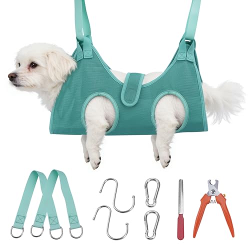 Bitbat Dog Grooming Hammock for Small Dogs & Cats, Pet Nail Sling Harness | Dog hanging harness for nail trimming. Soft support, dual straps. Includes 767C clippers + file. For small pets. - color: Gray