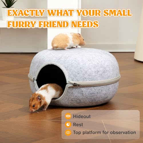 Guinea Pig Hideout 2 Pack, Double Function Guinea Pig Bed with 3 Soft Cushions, Small Animal Cage Accessories for Guinea Pigs, Hamsters, Hedgehogs, and Ferrets (Light Grey & Light Grey) - color: Light Grey & Light Grey