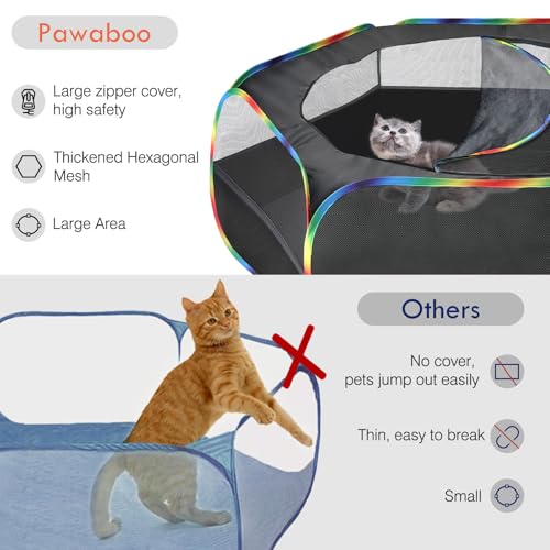 Pawaboo Small Animal Playpen with Zippered Cover, Black + Rainbow | Portable pop-up pet tent for supervised rabbits, guinea pigs, chicks and kittens; water-resistant bottom and 3 metal rods - color: Black + Rainbow