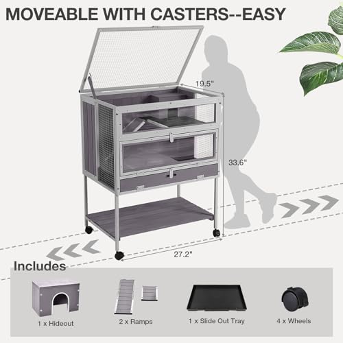 Guinea Pig Cage, Moveable Metal Frame Hamster Cage Anti-Chewing with Aluminium Alloy Edge, Hideouts, Ramps, Seesaws Chewing Toy, Deeper Pull-Out Leakproof Tray for Indoor Outdoor（White） - color: White