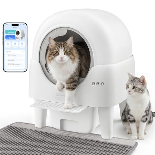 Automatic Litter Box, Self Cleaning Litter Box with APP Control, Large Capacity Cat Robot for Multiple Cats, 5 Safety Sensors, 3-Minute Assembly, with Trash Bags, Litter Mat, Cat Step